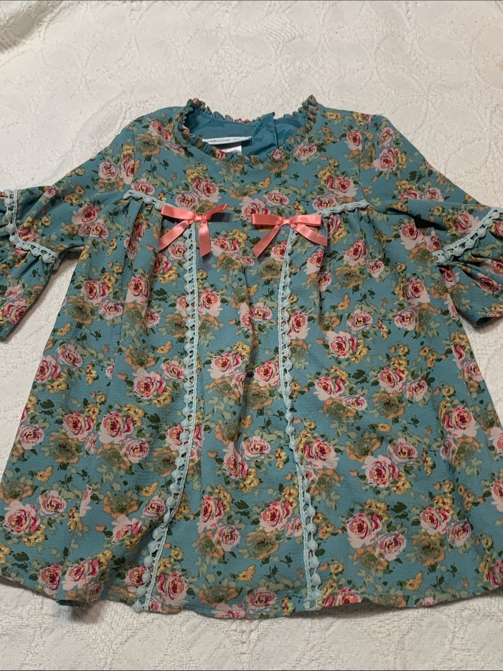 Bonnie Jean Timeless Blue Floral with Bell Sleeves
